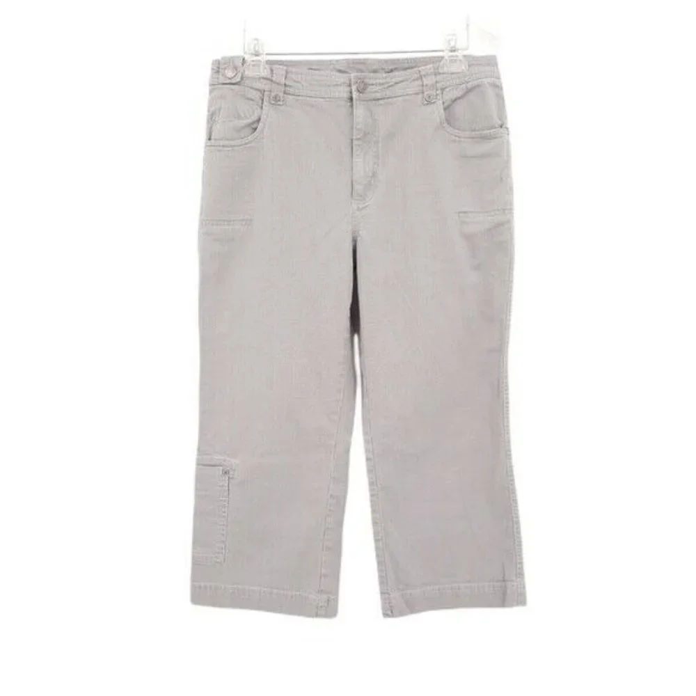 Woolrich Gray Crop Capri Cargo Pants 12 Ripstop Stretch Cotton Hiking Outdoors